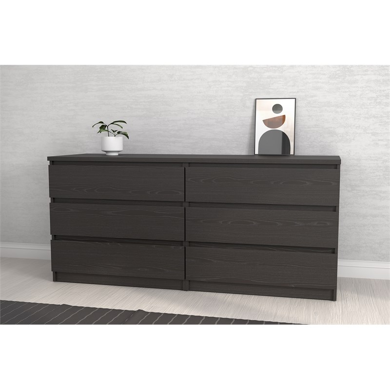 Bowery Hill Contmeporary 6 Drawer Double Dresser in Black Woodgrain