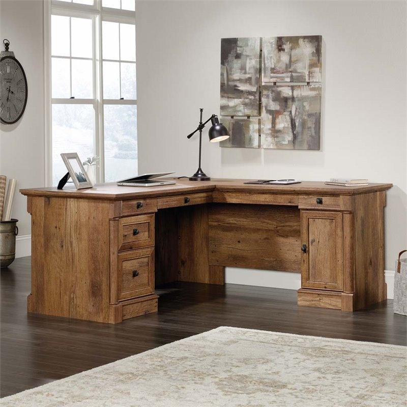 Bowery Hill Contemporary Wood L-Shape Computer Desk in Vintage Oak