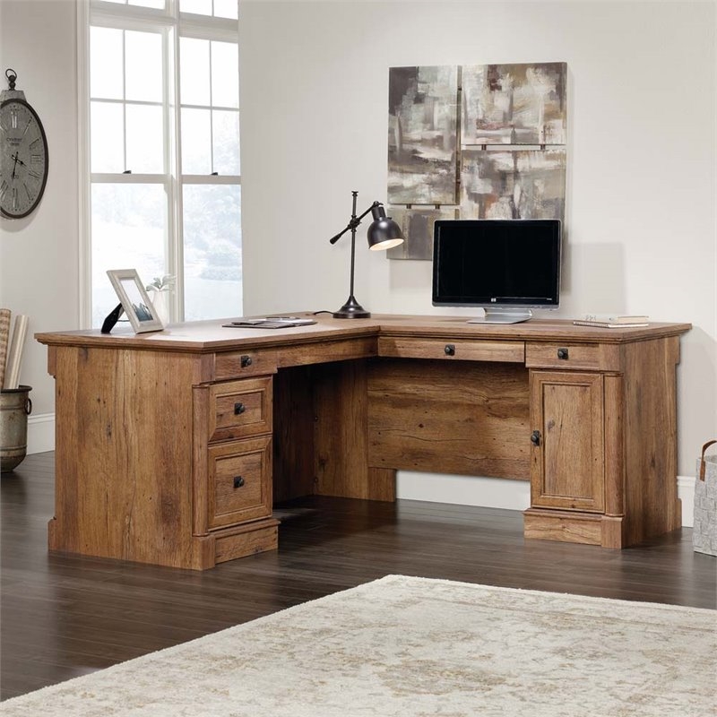 Bowery Hill Contemporary Wood L-Shape Computer Desk in Vintage Oak