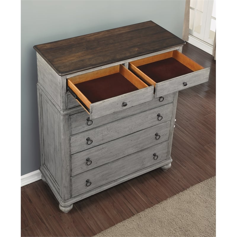 Bowery Hill Farmhouse Wood Drawer Chest with Weathered Gray Finish