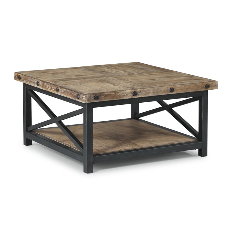 Bowery Hill Square Farmhouse Wood Coffee Table in Light Brown