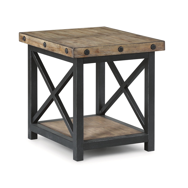Bowery Hill Farmhouse Wooden Carpenter End Table in Brown Finish