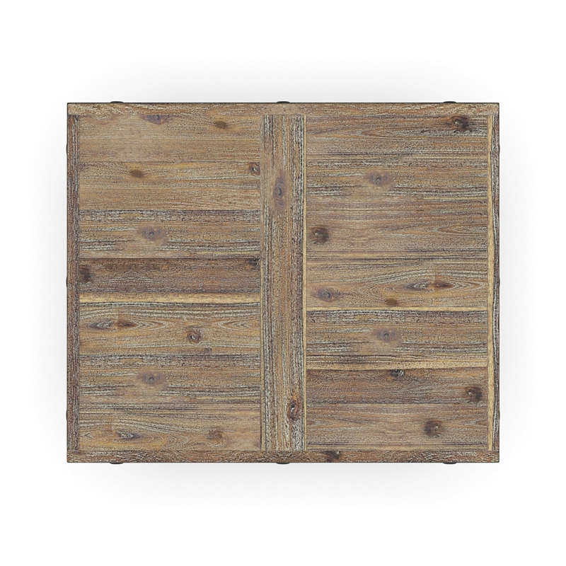 Bowery Hill Farmhouse Wooden Carpenter End Table in Brown Finish