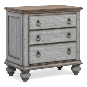 bowery hill farmhouse weathered gray nightstand with three drawers