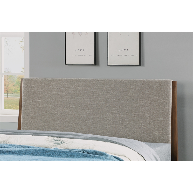 Bowery Hill Mid-Century Wooden Upholstered King Bed in Brown Finish