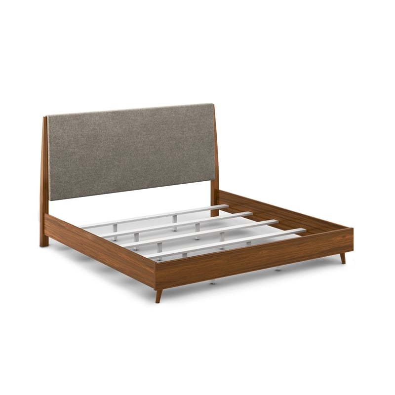 Bowery Hill Mid-Century Wooden Upholstered King Bed in Brown Finish