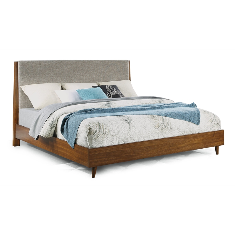 Bowery Hill Mid-Century Wooden Upholstered King Bed in Brown Finish