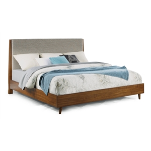 Bowery Hill Mid-Century Wooden Upholstered King Bed in Brown Finish