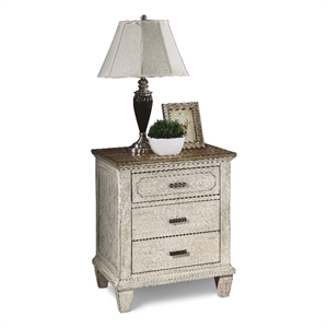 bowery hill coastal off white wood nightstand with three drawers