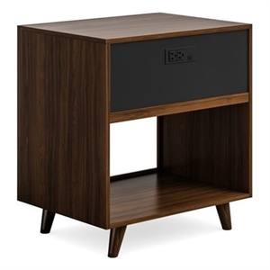 bowery hill mid-century wooden open nightstand in brown finish