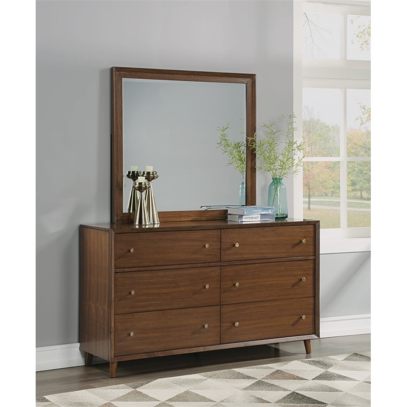 Bowery Hill Mid-Century Styled Wooden Dresser in Brown Finish