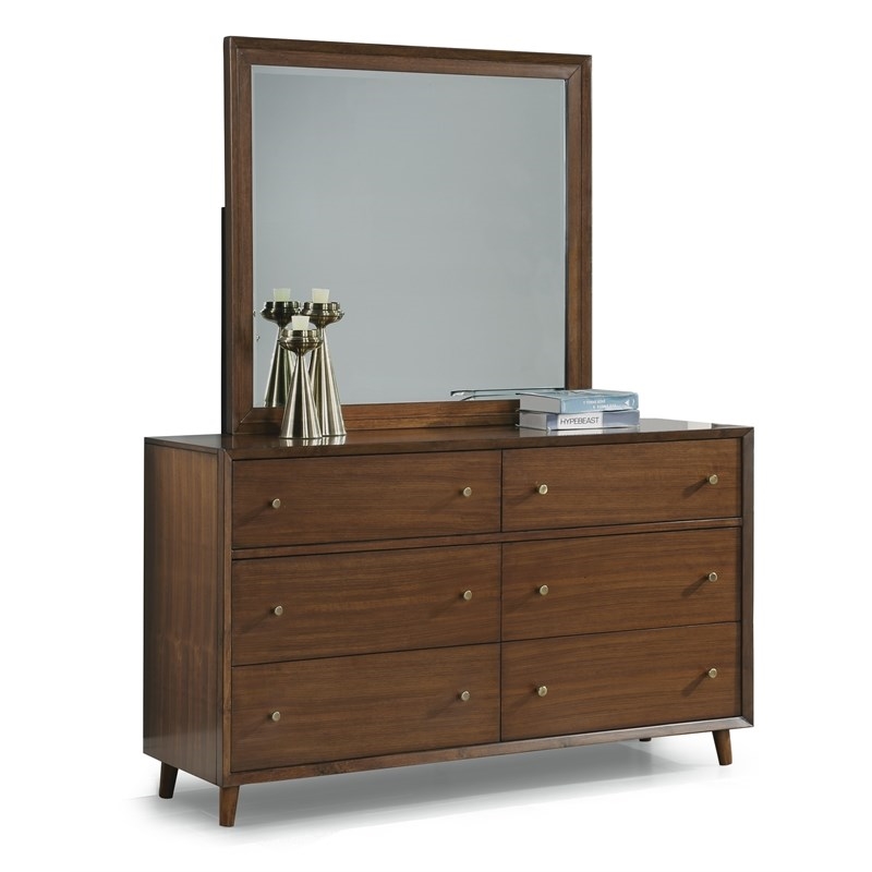 Bowery Hill Mid-Century Styled Wooden Dresser in Brown Finish