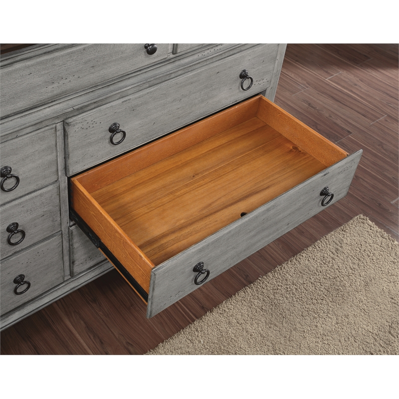 Bowery Hill Wood Dresser with Weathered Gray Finish and Felt Lined Drawers