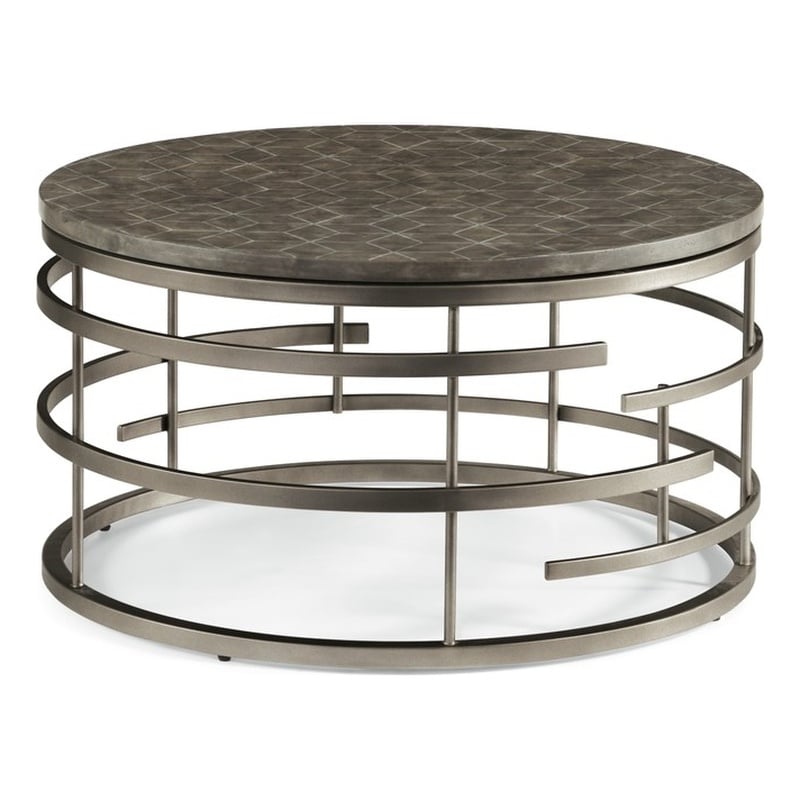 Bowery Hill Antiqued Concrete Top and Metal Base Round Gray Coffee Table