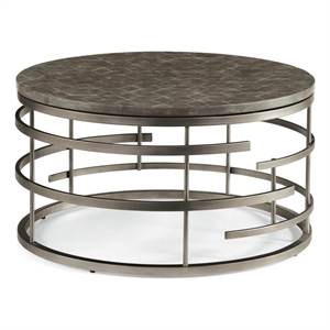 bowery hill antiqued concrete top and metal base round gray coffee table