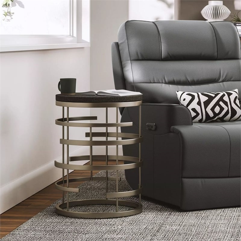 Bowery Hill Contemporary Metal Table with Concrete Top and Base in Gray