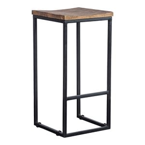 Bowery Hill 24&quot Wood and Iron Counter Stool in Honey Brown and Black