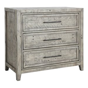 bowery hill 3-drawer transitional reclaimed pine chest in stone gray