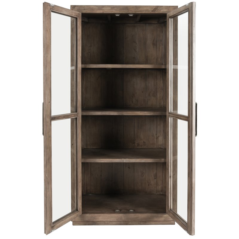Bowery Hill Transitional Reclaimed Pine Display Cabinet in Brown