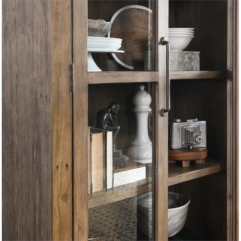 Bowery Hill Transitional Reclaimed Pine Display Cabinet in Brown