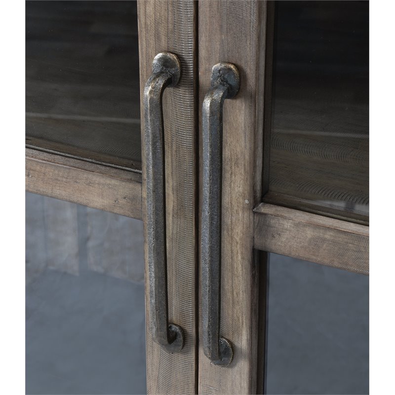 Bowery Hill Transitional Reclaimed Pine Display Cabinet in Brown