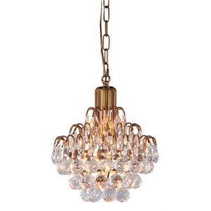 bowery hill 1-light iron and crystal chandelier in antique brass