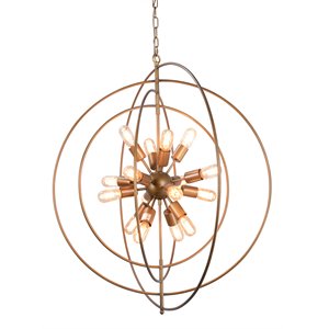 bowery hill 16-light iron orb chandelier in antique brass finish