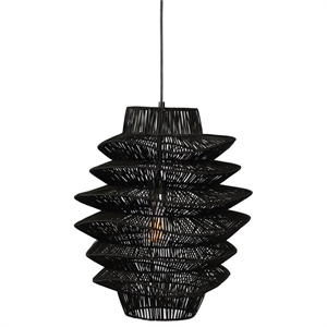 bowery hill 1-light iron and rattan woven pendant in black finish
