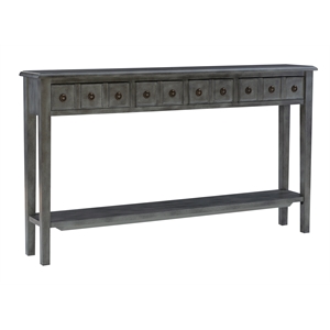 bowery hill transitional long wood console table in gray finish