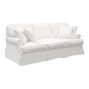 bowery hill t-cushion fabric slipcovered sofa in white finsih