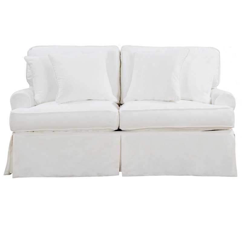 Bowery Hill T-Cushion Fabric Slipcovered Loveseat in White Finish