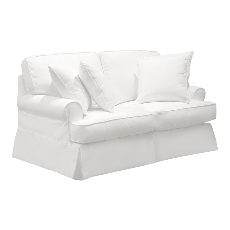 Bowery Hill T-Cushion Fabric Slipcovered Loveseat in White Finish