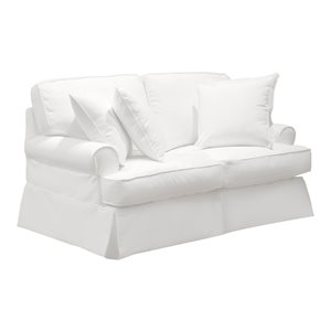 bowery hill t-cushion fabric slipcovered loveseat in white finish