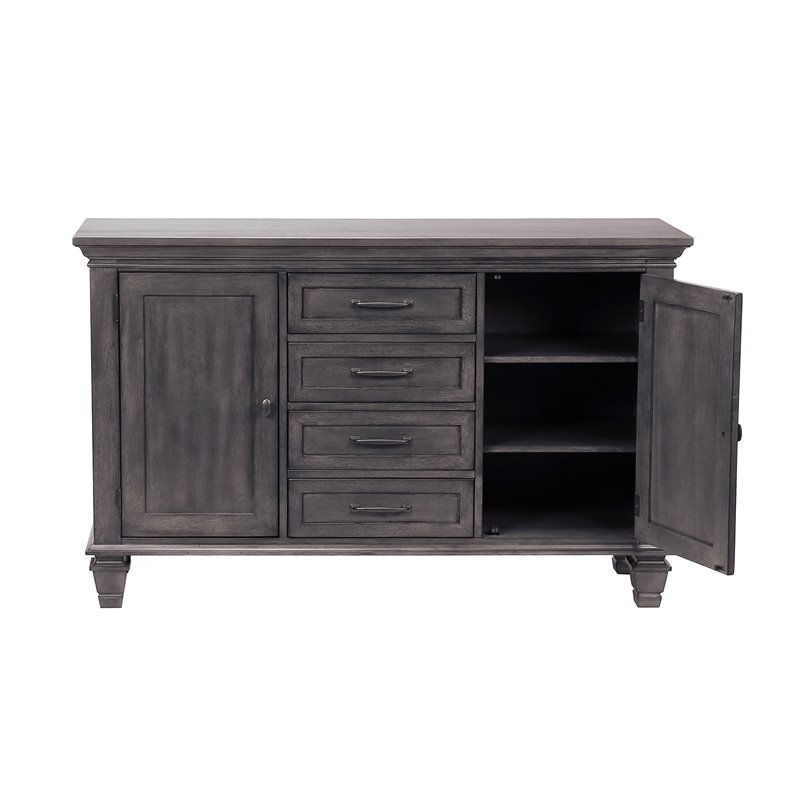 Bowery Hill Wood Lighted China Cabinet/Wine Storage in Gray Finish