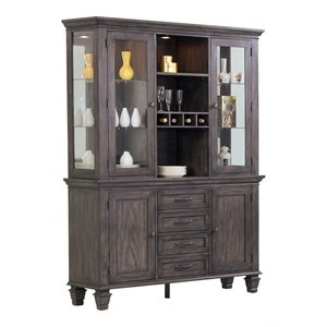 bowery hill wood lighted china cabinet/wine storage in gray finish