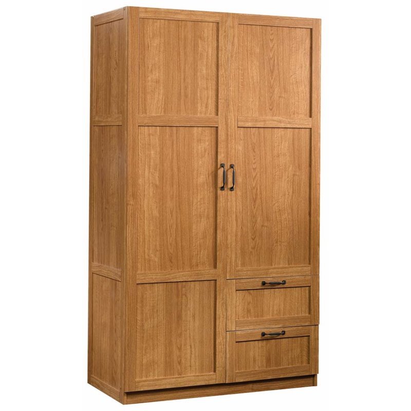 Bowery Hill Engineered Wood Wardrobe Armoire w/Hanging Rod in Highland Oak