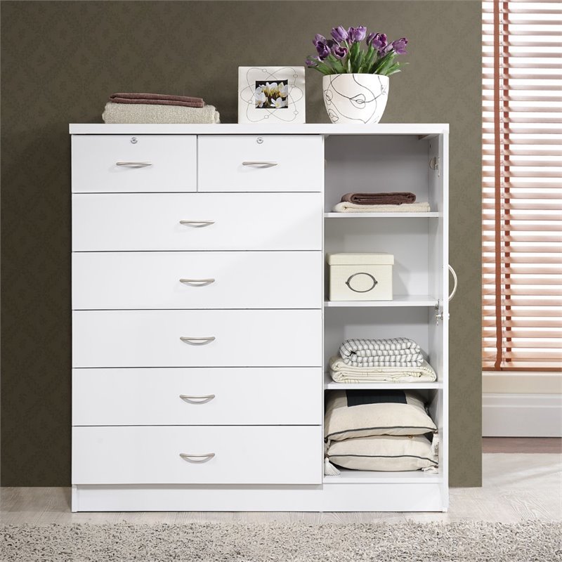 Bowery Hill 7 Drawer Chest with Locks on 2 Drawers and 1 Door in White Wood