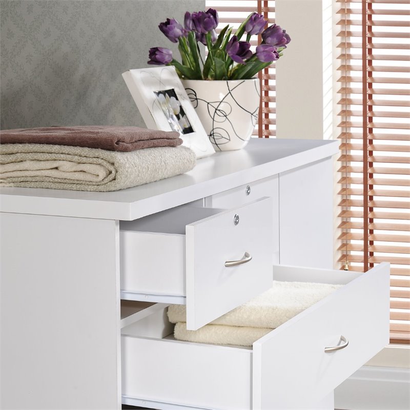 Bowery Hill 7 Drawer Chest with Locks on 2 Drawers and 1 Door in White Wood