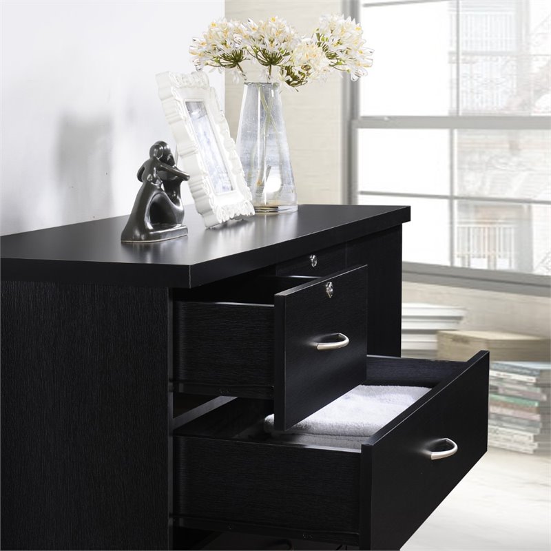Bowery Hill 7 Drawer Chest with Locks on 2 Drawers and 1 Door in Black Wood