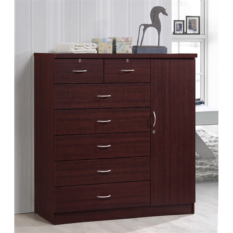 Bowery Hill 7 Drawer Chest with Locks on 2 Drawers and 1 Door in Mahogany Wood