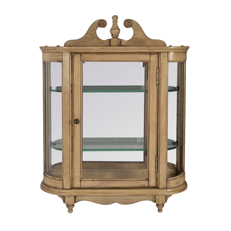 Bowery Hill Traditional Wood Wall Curio with 2 Adjustale Glass Shelves in Beige