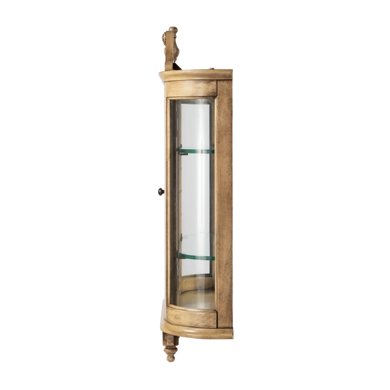 Bowery Hill Traditional Wood Wall Curio with 2 Adjustale Glass Shelves in Beige