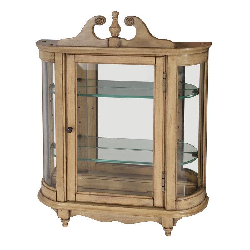 Bowery Hill Traditional Wood Wall Curio with 2 Adjustale Glass Shelves in Beige