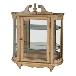 Bowery Hill Traditional Wood Wall Curio with 2 Adjustale Glass Shelves in Beige