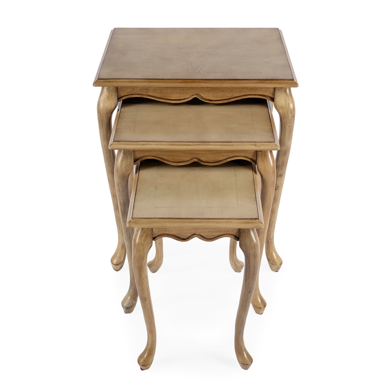Bowery Hill Traditional Wooden Set of 3 Nesting Tables - Beige