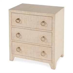 bowery hill traditional wooden natural raffia 3 drawer chest - natural