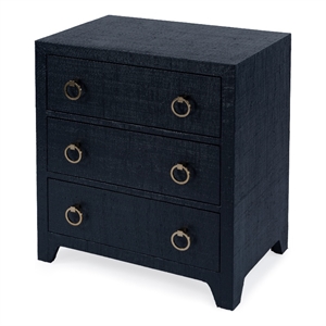 bowery hill traditional wooden raffia 3 drawer chest - navy blue