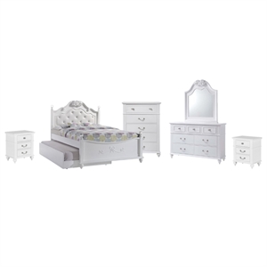 Bowery Hill Modern Leather White 7 Piece Full Platform Bedroom Set