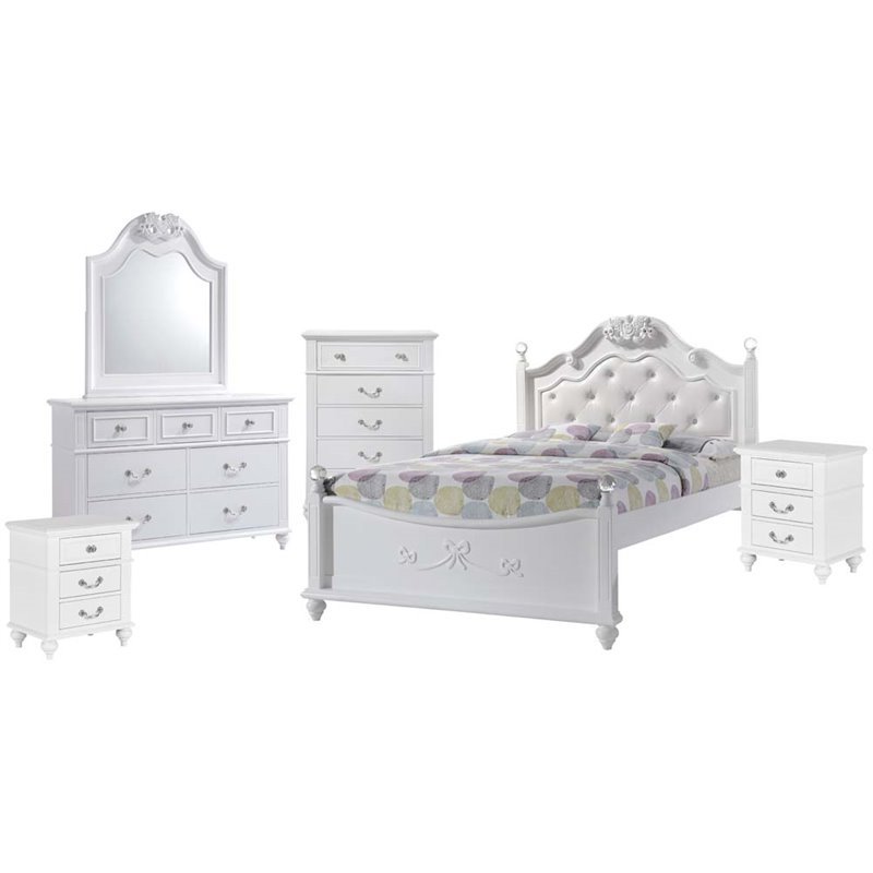 Bowery Hill Modern Leather White 7 Piece Full Platform Bedroom Set