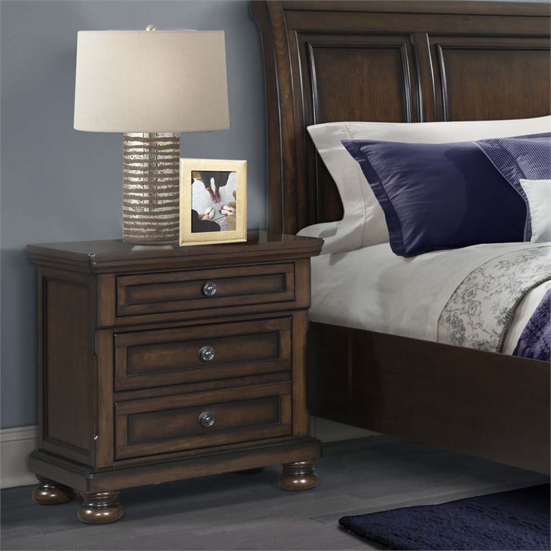 Bowery Hill Modern styled Metal Brown Finish Nightstand with USB